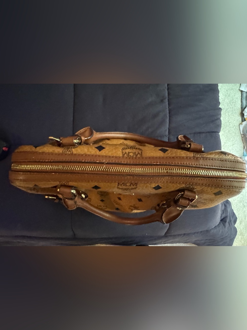 MCM Cognac Logo Visetos Satchel in Brown - Picture 3 of 10